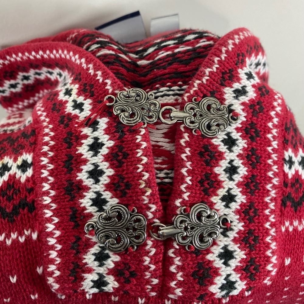 Vintage Liz Claiborne Sport Fair Isle Nordic‎ Knit Sweater Red White Ski Clasps - Picture 7 of 7